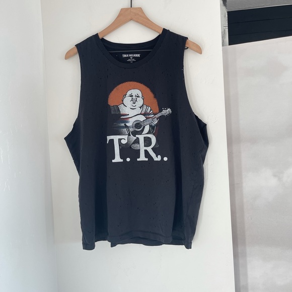 True Religion Other - True Religion Womens Buddha Muscle Tank Top Shirt Size L Distressed Sleeveless
